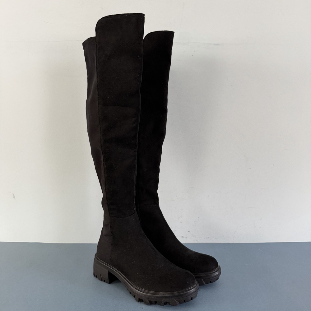Unisa Waide Knee High Black Pull On Lug Sole Tall Boots